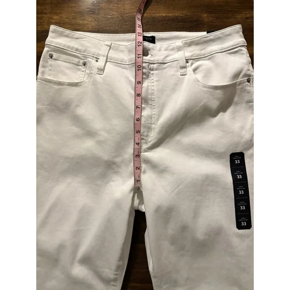 J Crew Women's 33 x 28 Jeans Curvy Ankle Flare High Rise Stretch White Denim